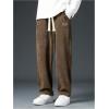 imageMens Baggy Pants Tie Front Drawstring Waist Corduroy Pants Casual Loose Straight Leg Pants TrousersCoffee Brown
