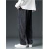 imageMens Baggy Pants Tie Front Drawstring Waist Corduroy Pants Casual Loose Straight Leg Pants TrousersDark Grey