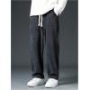 imageMens Baggy Pants Tie Front Drawstring Waist Corduroy Pants Casual Loose Straight Leg Pants TrousersDark Grey