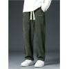 imageMens Baggy Pants Tie Front Drawstring Waist Corduroy Pants Casual Loose Straight Leg Pants TrousersGreen