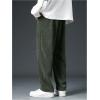 imageMens Baggy Pants Tie Front Drawstring Waist Corduroy Pants Casual Loose Straight Leg Pants TrousersGreen