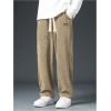imageMens Baggy Pants Tie Front Drawstring Waist Corduroy Pants Casual Loose Straight Leg Pants TrousersKhaki