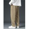 imageMens Baggy Pants Tie Front Drawstring Waist Corduroy Pants Casual Loose Straight Leg Pants TrousersKhaki