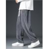 imageMens Baggy Pants Tie Front Drawstring Waist Corduroy Pants Casual Loose Straight Leg Pants TrousersSolid Grey