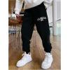 imageMens Graphic Letter Print Sweatpants Drawstring Waist Tie Front Workout Pants Jogger Pants with PocketSolid Black