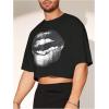 imageMens Graphic Tees Short Sleeve Crew Neck Drop Shoulder Cropped T Shirt Summer Funny Tee ShirtsBlack