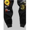 imageMens Jogger Sweatpants Letter Graphic Drawstring Waist Casual Gym Workout Athletic Jogger PantsDark Black