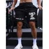 imageMens Letter Graphic Shorts Elastic High Waisted Straight Leg Street Track Shorts with PocketsLetter Print Black