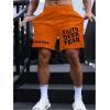 imageMens Letter Graphic Shorts Elastic High Waisted Straight Leg Street Track Shorts with PocketsOrange