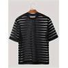 imageMens Sheer Mesh Tee Shirt Striped Short Sleeve Crewneck See Through T Shirt Summer Tee TopsBlack