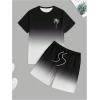 imageMens Short Sets 2 Piece Outfits Tropical Graphic Tees and Shorts Sets Beach Vacation OutfitsBlack White