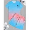 imageMens Short Sets 2 Piece Outfits Tropical Graphic Tees and Shorts Sets Beach Vacation OutfitsBlue and Pink