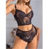 imageWomens 2 Piece Lace Bowknot Lingerie Sets Underwire Longline Bra Bustier and High Waisted Panty SetBlack