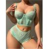 imageWomens 2 Piece Lace Bowknot Lingerie Sets Underwire Longline Bra Bustier and High Waisted Panty SetMint Green
