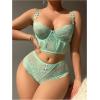 imageWomens 2 Piece Lace Bowknot Lingerie Sets Underwire Longline Bra Bustier and High Waisted Panty SetMint Green