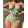 imageWomens 2 Piece Lace Bowknot Lingerie Sets Underwire Longline Bra Bustier and High Waisted Panty SetMint Green