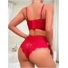imageWomens 2 Piece Lace Bowknot Lingerie Sets Underwire Longline Bra Bustier and High Waisted Panty SetRed