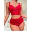 imageWomens 2 Piece Lace Bowknot Lingerie Sets Underwire Longline Bra Bustier and High Waisted Panty SetRed