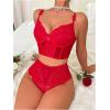imageWomens 2 Piece Lace Bowknot Lingerie Sets Underwire Longline Bra Bustier and High Waisted Panty SetRed