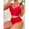 imageWomens 2 Piece Lace Bowknot Lingerie Sets Underwire Longline Bra Bustier and High Waisted Panty SetRed