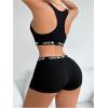 imageWomens 2 Piece Letter Print Lingerie Set Sleeveless Scoop Neck Sports Bras and Boyshorts SetBlack