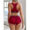 imageWomens 2 Piece Letter Print Lingerie Set Sleeveless Scoop Neck Sports Bras and Boyshorts SetBurgundy
