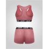imageWomens 2 Piece Letter Print Lingerie Set Sleeveless Scoop Neck Sports Bras and Boyshorts SetDusty Pink