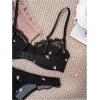 imageWomens 2 Piece Lingerie Set Floral Lace Mesh Underwire Push Up Lingerie Bra and Panty SetBlack