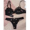 imageWomens 2 Piece Lingerie Set Floral Lace Mesh Underwire Push Up Lingerie Bra and Panty SetBlack