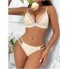 imageWomens 2 Piece Lingerie Set Seamless Contrast Mesh Bralettes and No Show Thongs Underwear SetApricot