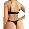 imageWomens 2 Piece Lingerie Set Seamless Contrast Mesh Bralettes and No Show Thongs Underwear SetBlack