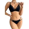 imageWomens 2 Piece Lingerie Set Seamless Contrast Mesh Bralettes and No Show Thongs Underwear SetBlack