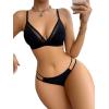 imageWomens 2 Piece Lingerie Set Seamless Contrast Mesh Bralettes and No Show Thongs Underwear SetBlack