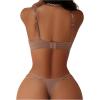 imageWomens 2 Piece Lingerie Set Seamless Contrast Mesh Bralettes and No Show Thongs Underwear SetCoffee Brown