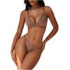 imageWomens 2 Piece Lingerie Set Seamless Contrast Mesh Bralettes and No Show Thongs Underwear SetCoffee Brown