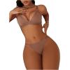 imageWomens 2 Piece Lingerie Set Seamless Contrast Mesh Bralettes and No Show Thongs Underwear SetCoffee Brown