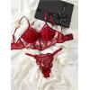 imageWomens 2 Piece Lingerie Sets Floral Embroidery Push Up Mesh Bra and Panty SetsRed