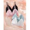 imageWomens 4 Pack Floral Lace Adjustable Straps Wireless Bra Scallop Trim Molded Bralettes SetsBlack Green White