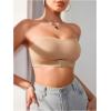 imageWomens Front Closure Strapless Bandeau Bra Sleeveless Wireless Bralette Tube TopsKhaki