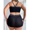 imageWomens Plus Size 2 Piece Lingerie Sets Letter Print Seamless Wireless Bra and Boyshorts SetBlack
