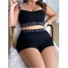 imageWomens Plus Size 2 Piece Lingerie Sets Letter Print Seamless Wireless Bra and Boyshorts SetBlack