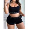 imageWomens Plus Size 2 Piece Lingerie Sets Letter Print Seamless Wireless Bra and Boyshorts SetBlack