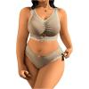imageWomens Plus Size 2 Piece Ribbed Knit Lace Trim Bow Cut Out Crop Bra and Panties Lingerie SetGrey