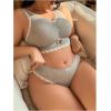 imageWomens Plus Size 2 Piece Ribbed Knit Lace Trim Bow Cut Out Crop Bra and Panties Lingerie SetGrey