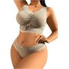 imageWomens Plus Size 2 Piece Ribbed Knit Lace Trim Bow Cut Out Crop Bra and Panties Lingerie SetGrey