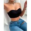 imageWomens Strapless Bra Crossover Closure Front Wireless Bandeau Bra Sleeveless Crop Tube TopBlack