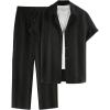 imageMens 2 Piece Outfits Short Sleeve Button Down Shirts Drawstring High Waisted Pants Vacation SetsBlack