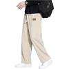 imageMens Baggy Pants Tie Front Drawstring Waist Corduroy Pants Casual Loose Straight Leg Pants TrousersApricot