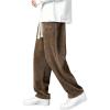 imageMens Baggy Pants Tie Front Drawstring Waist Corduroy Pants Casual Loose Straight Leg Pants TrousersCoffee Brown