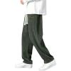 imageMens Baggy Pants Tie Front Drawstring Waist Corduroy Pants Casual Loose Straight Leg Pants TrousersGreen